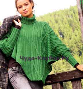 Асимметричный пуловер-пончо 1523