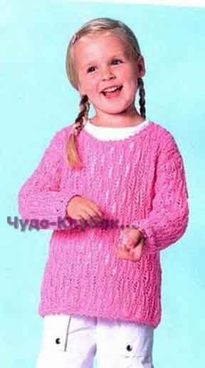 фото Розовый ажурный пуловер вязаный спицами и крючком 104
