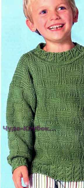 фото Зеленый узорчатый пуловер вязаный спицами 100