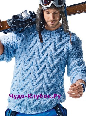фото Пуловер с рельефными косами вязаный спицами 350