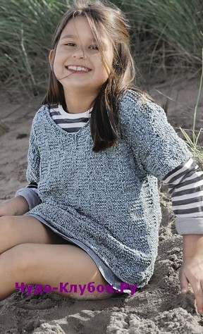 схема Детский пуловер с рельефным узором вязаный спицами 117