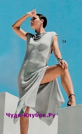 схема Вечернее платье со шнуровкой в области декольте вязаное спицами и крючком 899