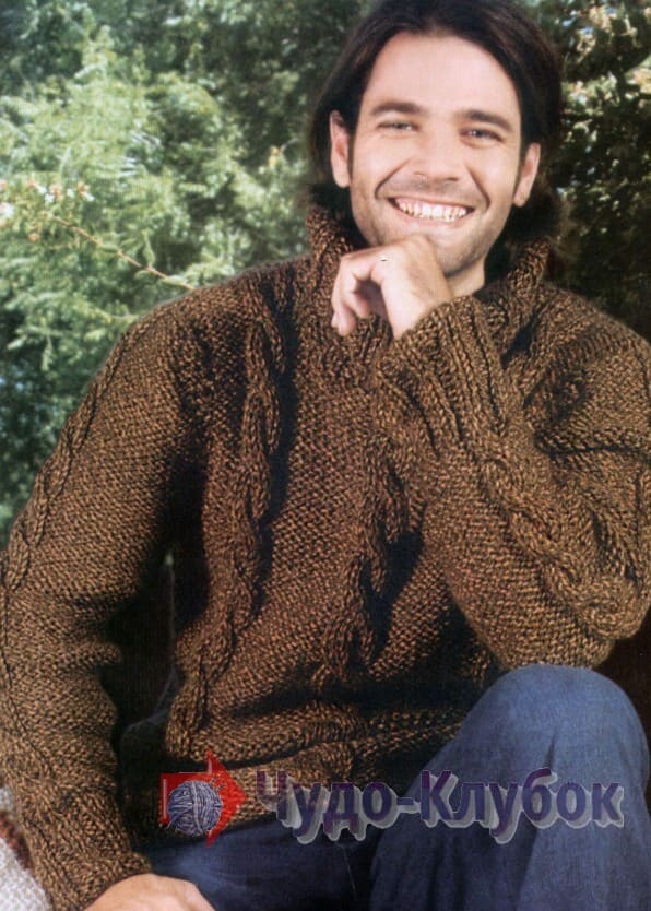 18 мужской свитер спицами коричневого цвета (1)