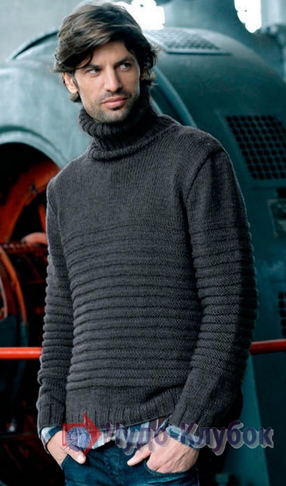 31 свитер с узором в резинку мужской спицами (1)