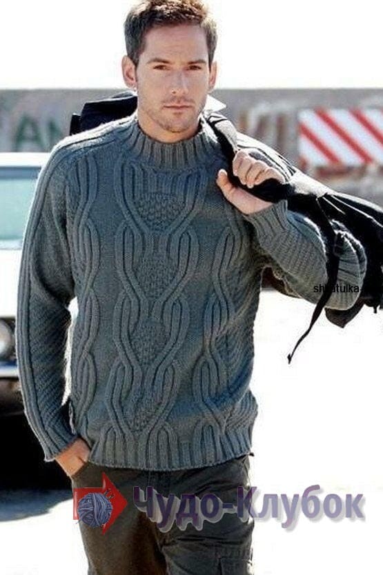 52 мужской свитер спицами с рельефным узором (1)
