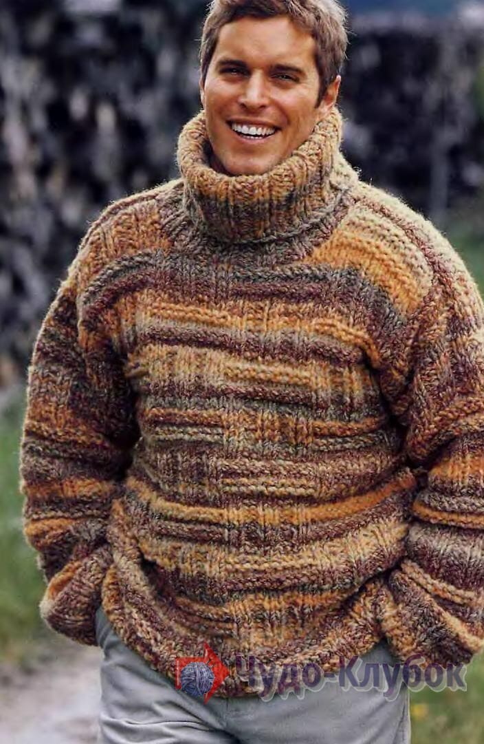 53 теплый мужской свитер вязаный спицами (1)