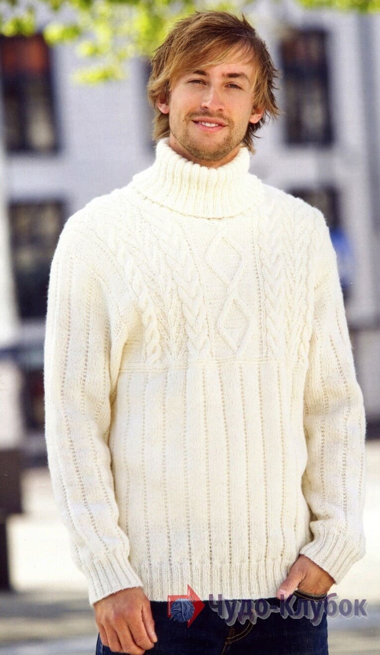 7 белый свитер вязаный спицами для мужчины (1)