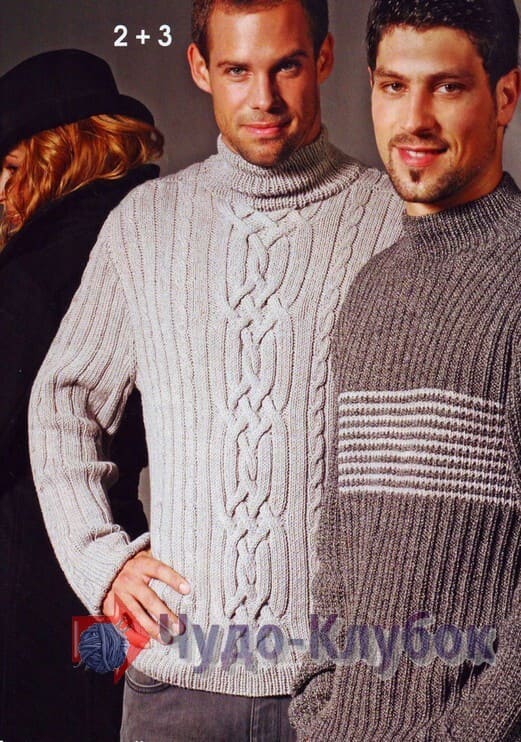 9 мужские свитера с поперечными полосками вязаные спицами (1)
